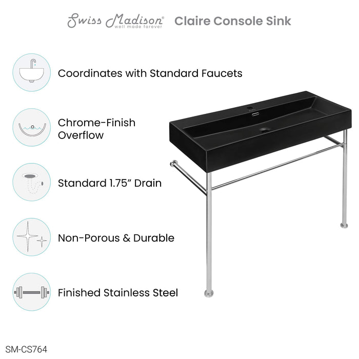 Swiss Madison Claire 40" Console Sink Matte Black Basin Chrome Legs - SM-CS764 - Backyard Provider