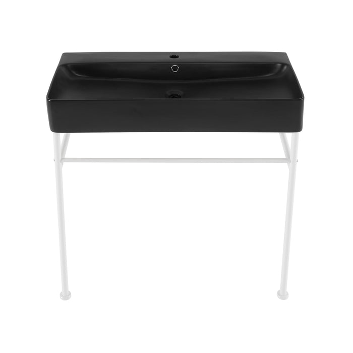 Swiss Madison Carré 36 Ceramic Console Sink Matte Black Basin Matte White Legs - SM-CS793 - Backyard Provider