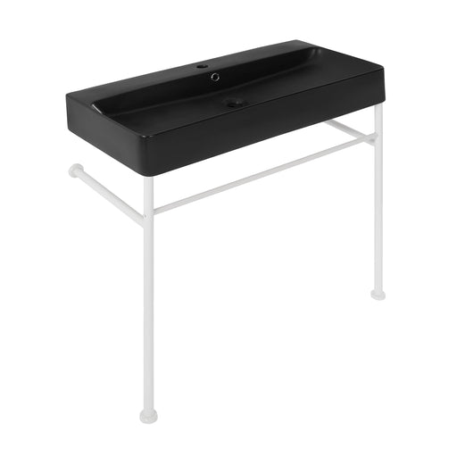 Swiss Madison Carré 36 Ceramic Console Sink Matte Black Basin Matte White Legs - SM-CS793 - Backyard Provider