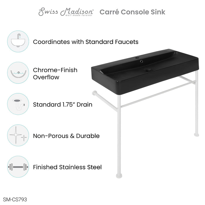 Swiss Madison Carré 36 Ceramic Console Sink Matte Black Basin Matte White Legs - SM-CS793 - Backyard Provider