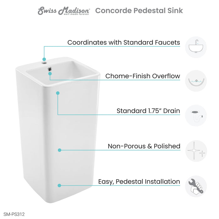 Swiss Madison Concorde One-Piece Pedestal Sink - SM-PS312 - Backyard Provider