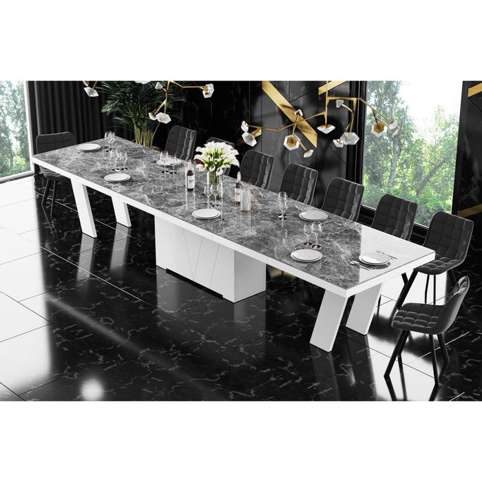 Maxima House Dining Set ALETA 11 pcs. modern glossy Dining Table with 4 self-starting leaves plus 10 chairs - HU0082K-332GR - Backyard Provider