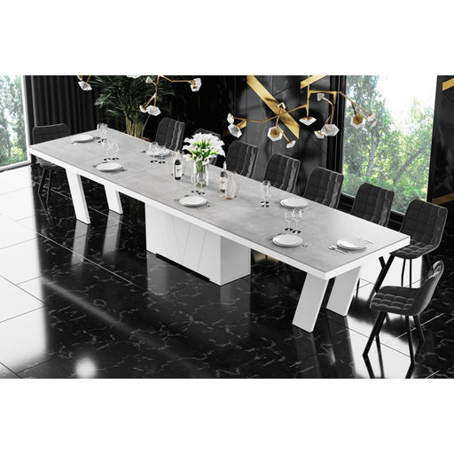 Maxima House Dining Set ALETA 11 pcs. modern gray/ white Dining Table with 4 self-starting leaves plus 10 chairs - HU0084K-332GR - Backyard Provider