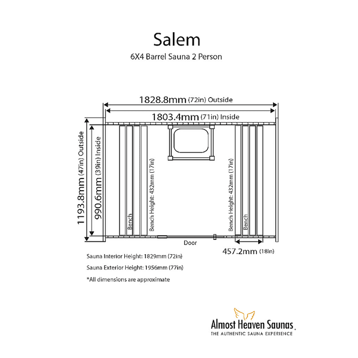 Almost Heaven Salem 2-person Standard Barrel Sauna