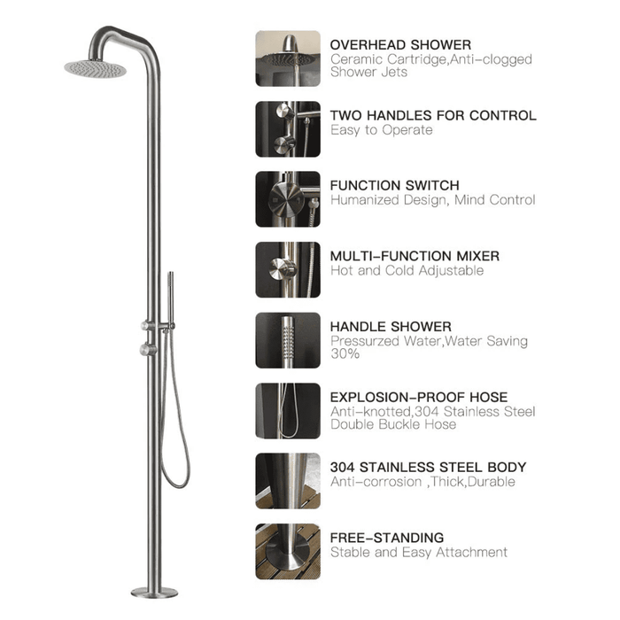 Heatgene Stainless Steel Freestanding Outdoor Shower with Handheld Shower for Outside/Swimming Pools - Backyard Provider