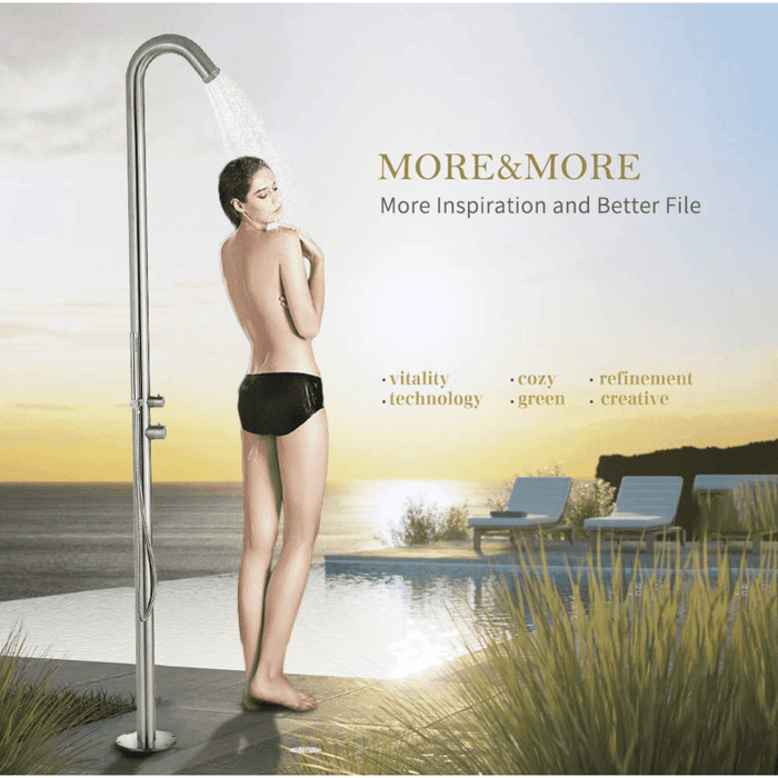 Heatgene Stainless Steel Freestanding Outdoor Shower with Handheld Shower for Outside/Swimming Pools - Backyard Provider