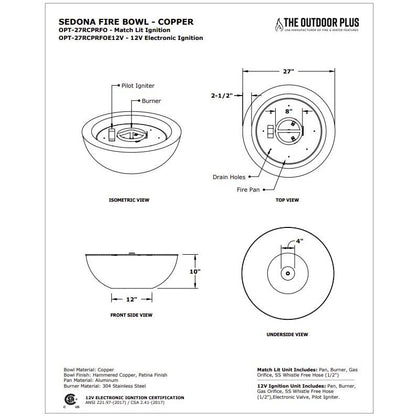 Sedona Copper Fire Bowl Specs