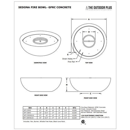 Sedona Wood Grain Fire Bowl Specs
