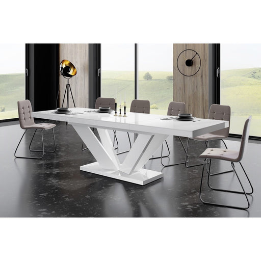 Maxima House Dining Set AVIVA II 7 pcs. modern glossy Dining Table with 2 self-starting leaves plus 6 chairs - HU0053K-321G - Backyard Provider