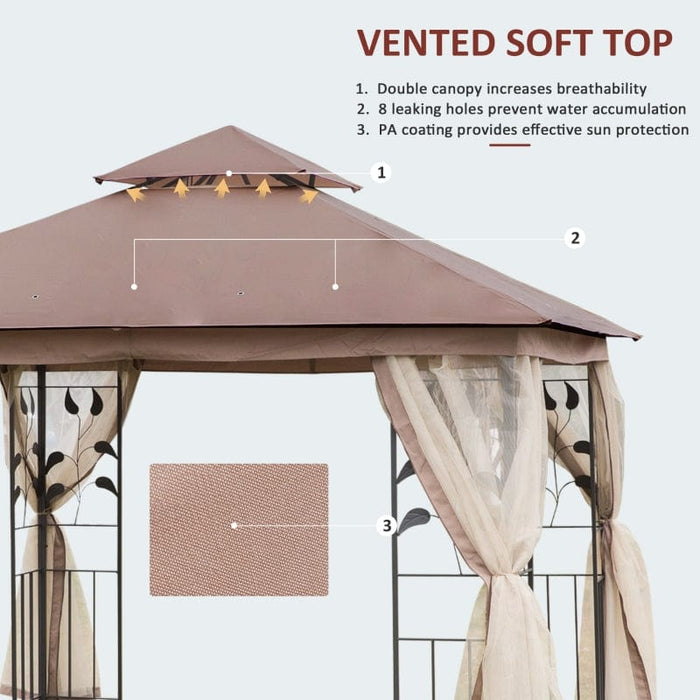Outsunny 10' x 10' Outdoor Patio Gazebo Canopy with 2-Tier Polyester Roof - 84C-100BN