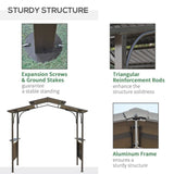 Outsunny 8'x5' BBQ Grill Gazebo with 2 Side Shelves, Outdoor Double Tiered Interlaced Polycarbonate Roof with Steel Frame - 84C-221