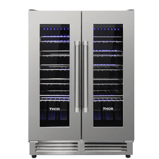 Thor Kitchen Appliance Package - 36 in. Natural Gas Range, Range Hood, Microwave Drawer, Refrigerator with Fridge and Ice Maker, Dishwasher, Wine Cooler, AP-LRG3601U-14