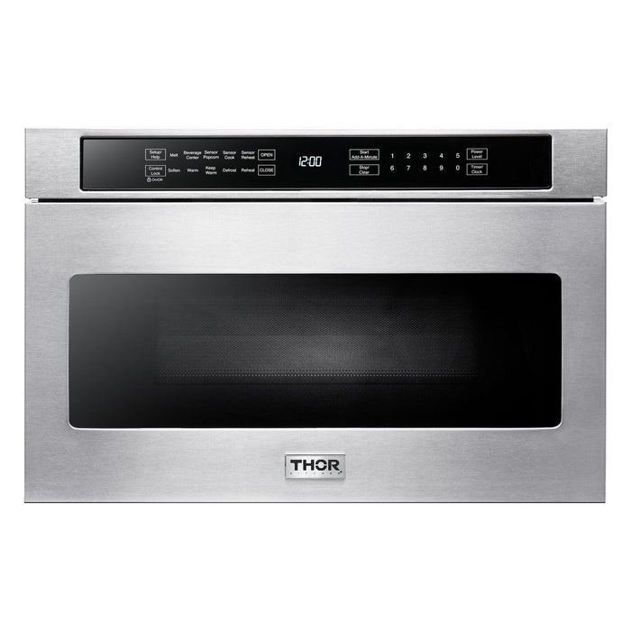 Thor Kitchen Appliance Package - 48 in. Gas Range, Range Hood, Refrigerator, Dishwasher, Wine Cooler, Microwave, AP-LRG4807U-W-6