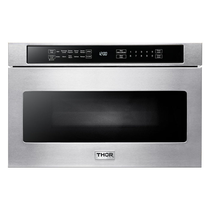 Thor Kitchen Appliance Package - 36 In. Gas Range, Range Hood, Microwave Drawer, Refrigerator with Water and Ice Dispenser, Dishwasher, Wine Cooler, AP-TRG3601-C-10
