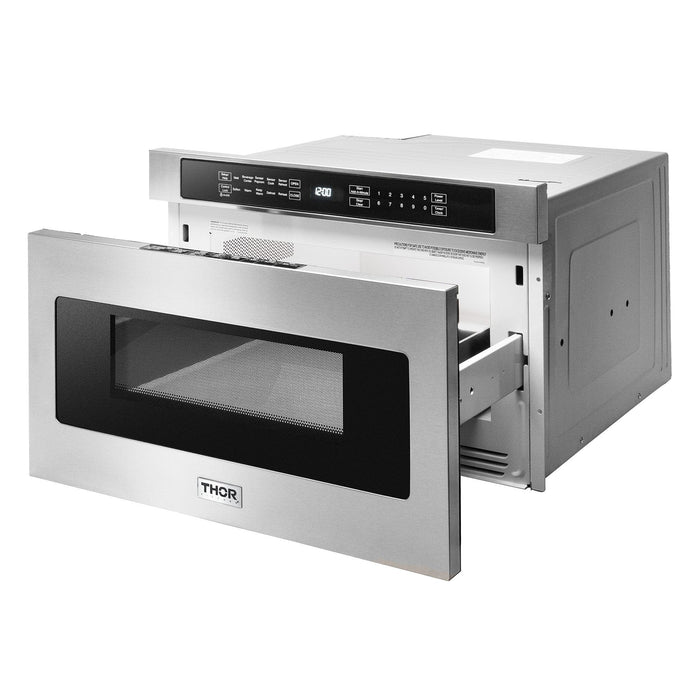 Thor Kitchen Appliance Package - 36 in. Natural Gas Range, Range Hood, Microwave Drawer, Refrigerator, Dishwasher, Wine Cooler, AP-HRG3618U-8