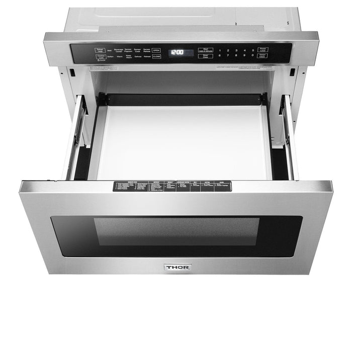 Thor Kitchen Appliance Package - 36 In. Gas Range, Range Hood, Microwave Drawer, AP-TRG3601-C-4