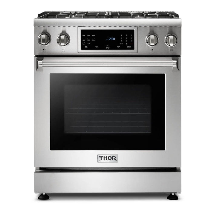 Thor Kitchen Appliance Package - 30 In. Gas Range, Range Hood, Microwave Drawer, Refrigerator, Dishwasher, Wine Cooler, AP-TRG3001-W-6
