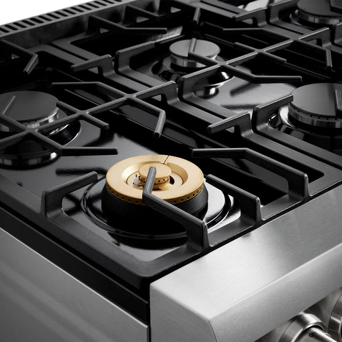 Thor Kitchen Appliance Package - 36 In. Natural Gas Range, Range Hood, Microwave Drawer, AP-TRG3601-5