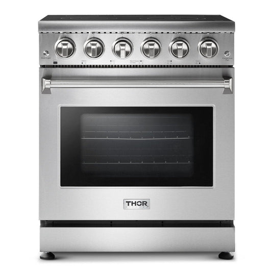 Thor Kitchen Appliance Package - 30 inch Electric Range, Range Hood, Microwave Drawer, Counter-Depth Refrigerator, Dishwasher, AP-HRE3001-7