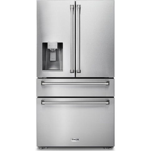 Thor Kitchen Appliance Package - 36 In. Gas Range, Range Hood, Microwave Drawer, Refrigerator with Water and Ice Dispenser, Dishwasher, Wine Cooler, AP-TRG3601-14