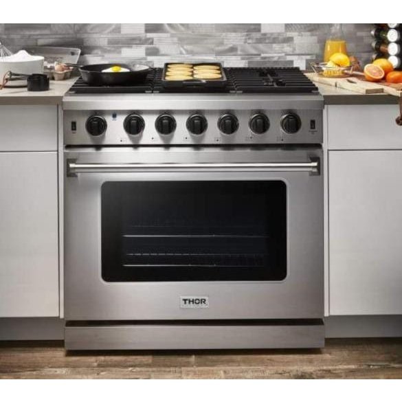Thor Kitchen 3-Piece Appliance Package - 36 GAS Range, Dishwasher & Refrigerator in Stainless Steel
