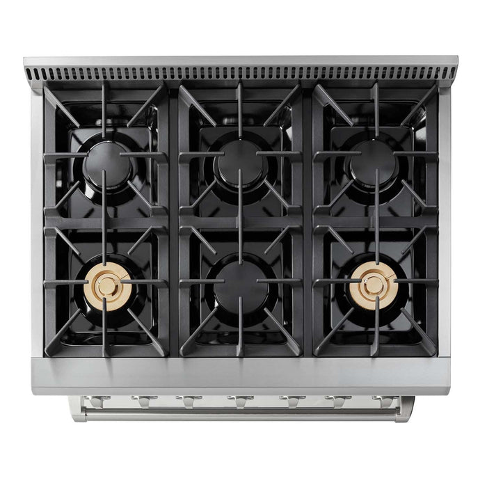 Thor Kitchen Appliance Package - 36 in. Natural Gas Range, Range Hood, Microwave Drawer, Refrigerator, Dishwasher, Wine Cooler, AP-HRG3618U-8