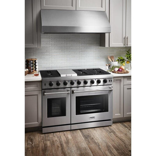 Thor Kitchen Appliance Package - 48 in. Gas Range, Wall Mount Range Hood, AP-LRG4807U-W