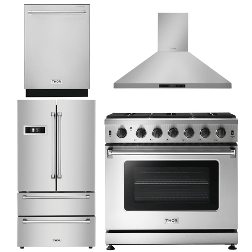Thor Kitchen 4 Piece Appliance Package - 36 in. Liquid Propane Range, Range Hood, Refrigerator & Dishwasher Appliance Package, AP-LRG3601ULP-3