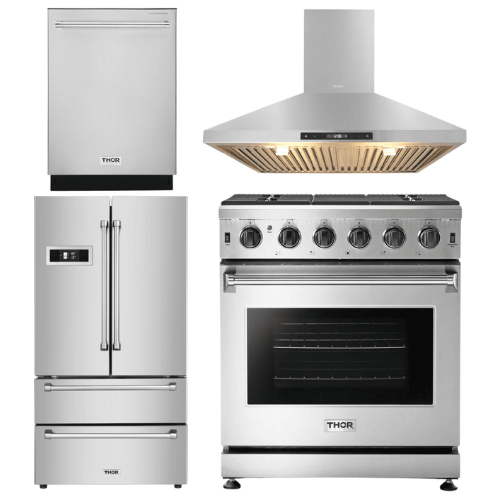 Thor Kitchen Package - 30 in. Natural Gas Range, Range Hood, Refrigerator, Dishwasher, AP-LRG3001U-3