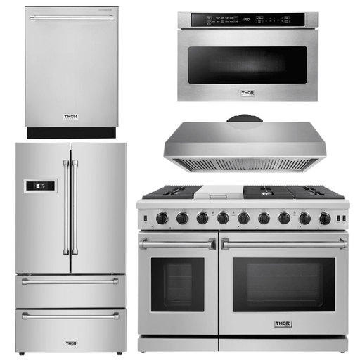 Thor Kitchen Appliance Package - 48 in. Propane Gas Range, Range Hood, Dishwasher, Refrigerator, Microwave Drawer, AP-LRG4807ULP-7