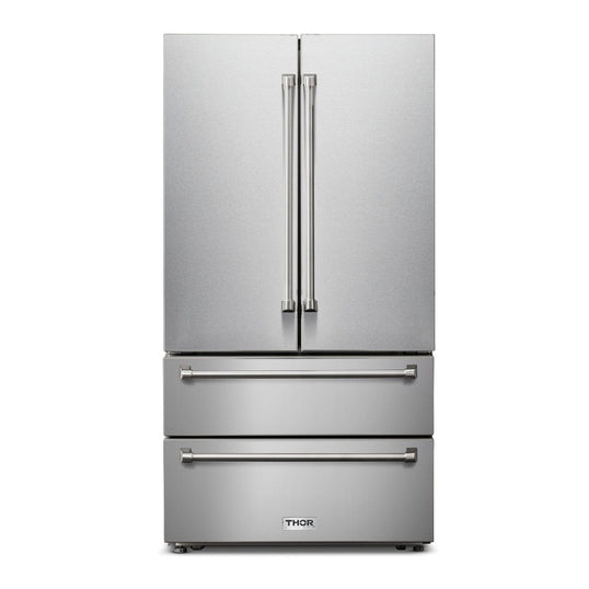 Thor Kitchen Appliance Package - 36 In. Natural Gas Range, Range Hood, Refrigerator, Dishwasher, AP-TRG3601-3