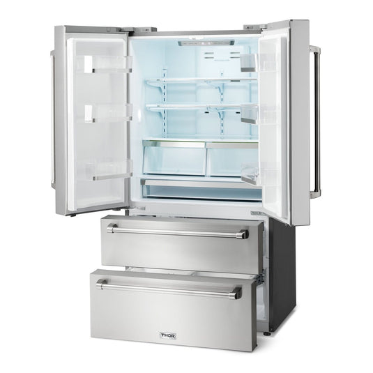 Thor Kitchen Appliance Package - 36 In. Natural Gas Range, Microwave Drawer, Refrigerator, Dishwasher, AP-TRG3601-6