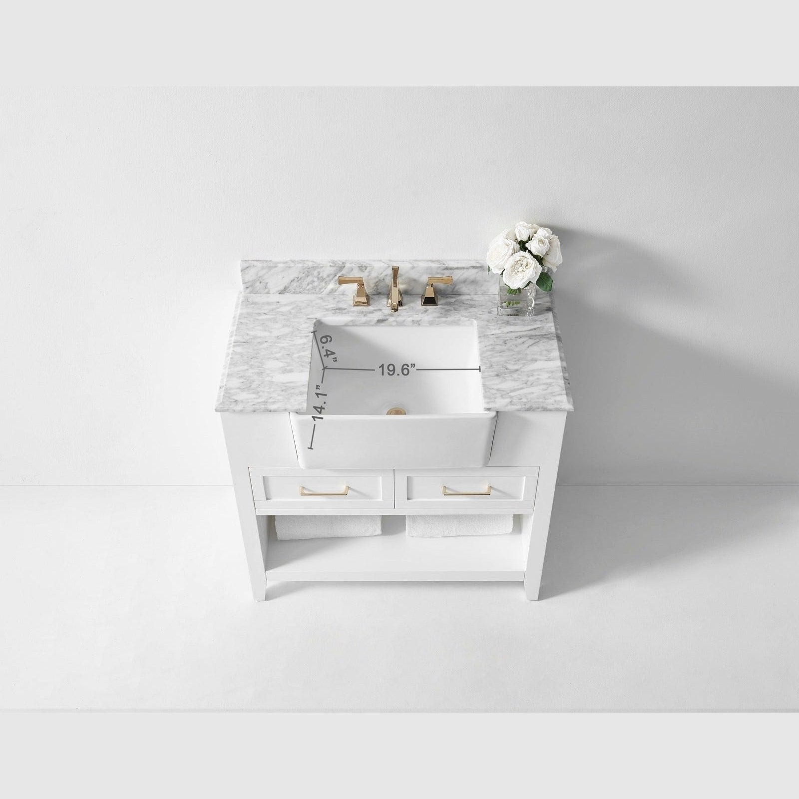 Ancerre Hayley Bathroom Vanity with Sink and Carrara White Marble Top Cabinet Set - VTS-HAYLEY-36-W-CW - Backyard Provider