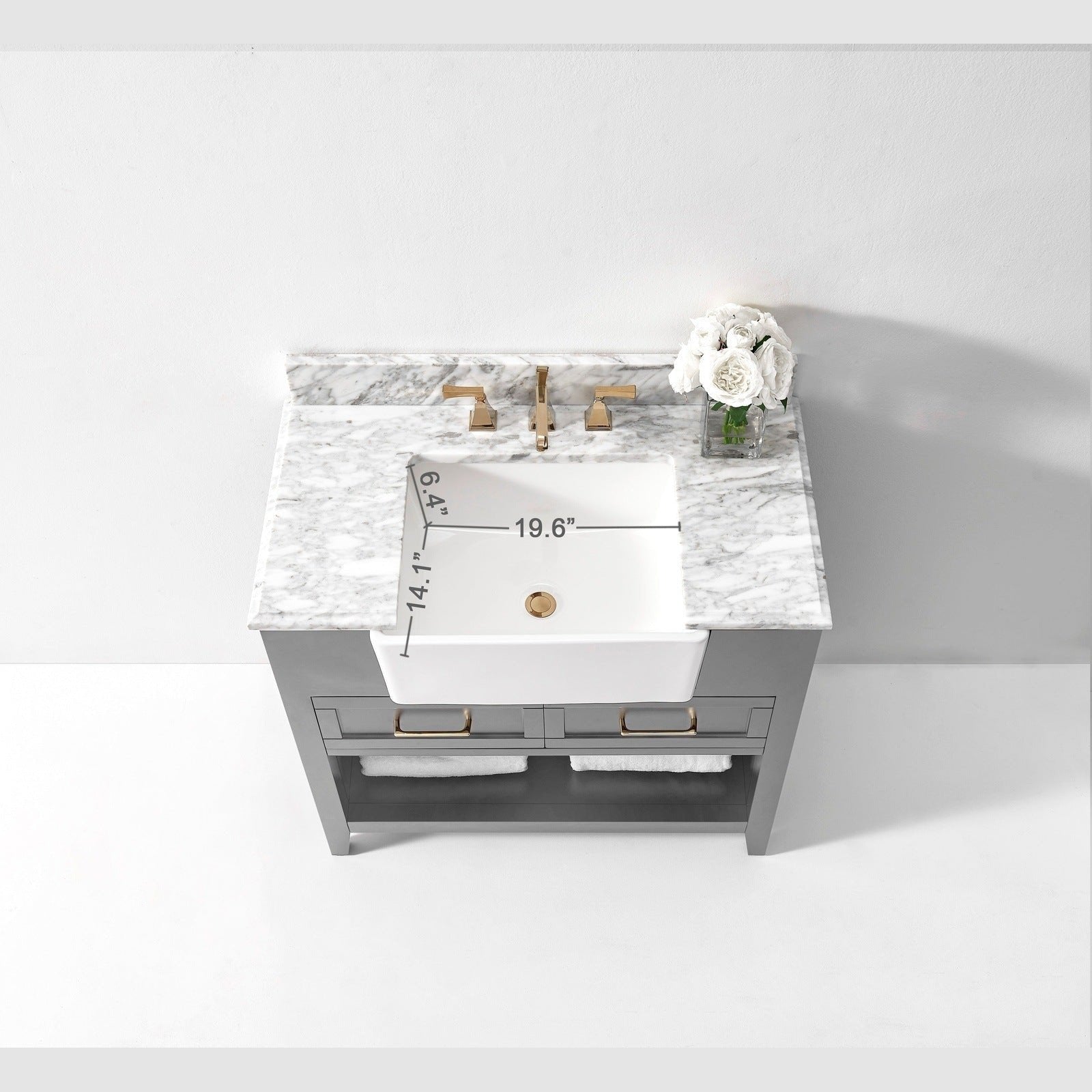 Ancerre Hayley Bathroom Vanity with Sink and Carrara White Marble Top Cabinet Set - VTS-HAYLEY-36-W-CW - Backyard Provider