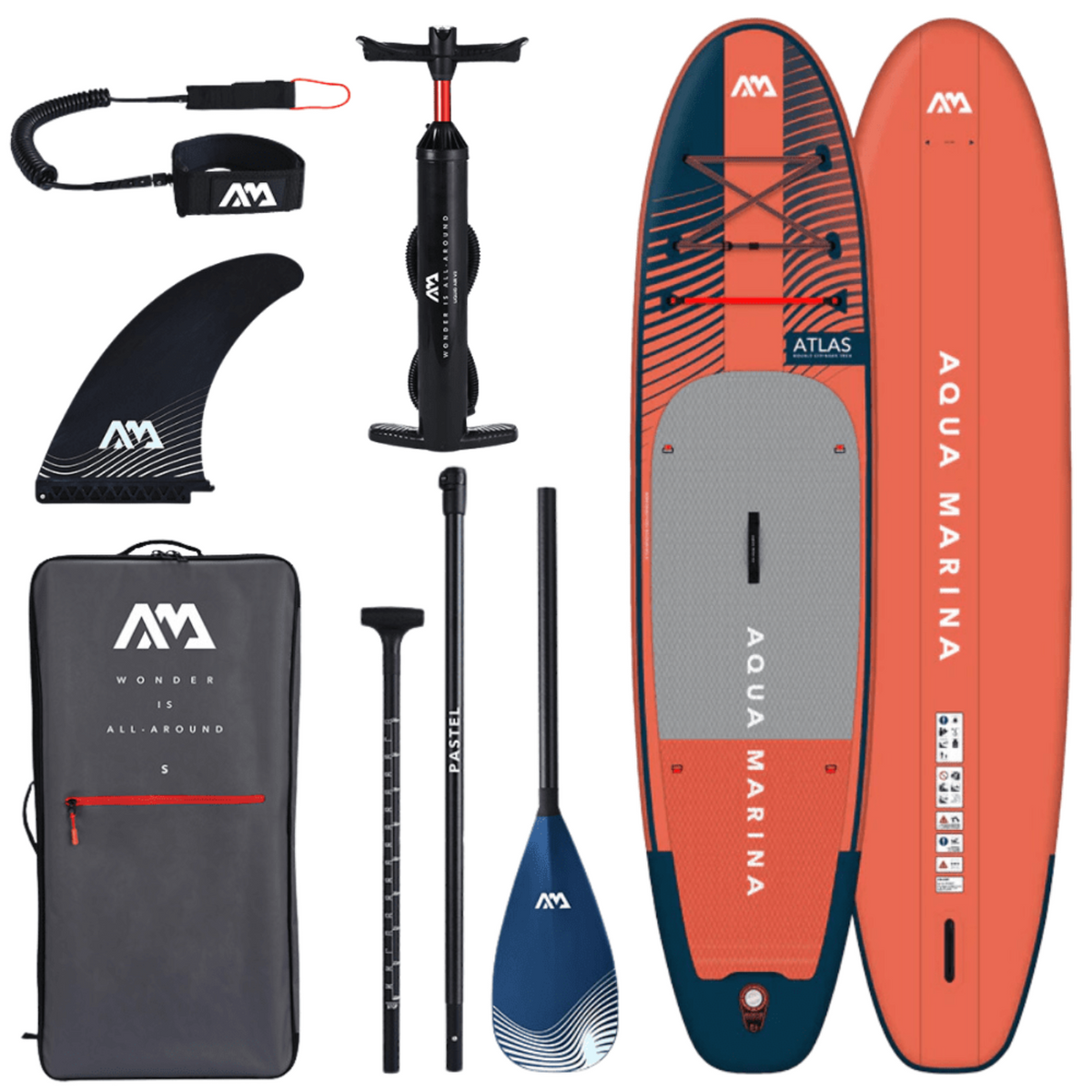 Aqua Marina 12’0″ Atlas Sky Glider - Advanced All-around iSUP, 3.66m/15cm, with carbon/fiberglass hybrid PASTEL paddle and coil leash