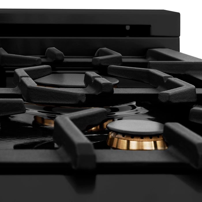 ZLINE Autograph 48 in. Gas Burner/Electric Oven Range in Black Stainless Steel and Champagne Bronze Accents, RABZ-48-CB