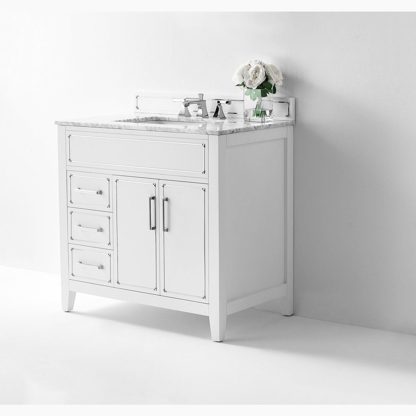 Ancerre Aspen Bathroom Vanity with Sink and Carrara White Marble Top Cabinet Set - VTS-ASPEN-36-W-CW - Backyard Provider