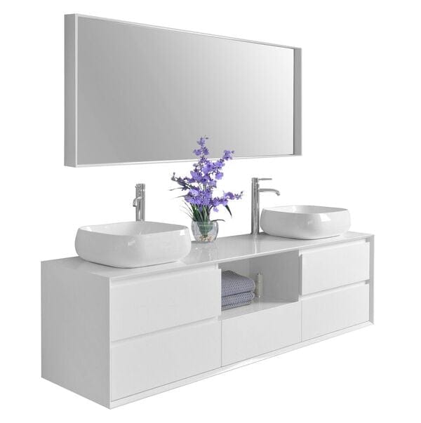 Ancerre Catherine Bathroom Vanity with Solid Surface Top Cabinet Set Collection - VTSM-CATHERINE-63-W - Backyard Provider