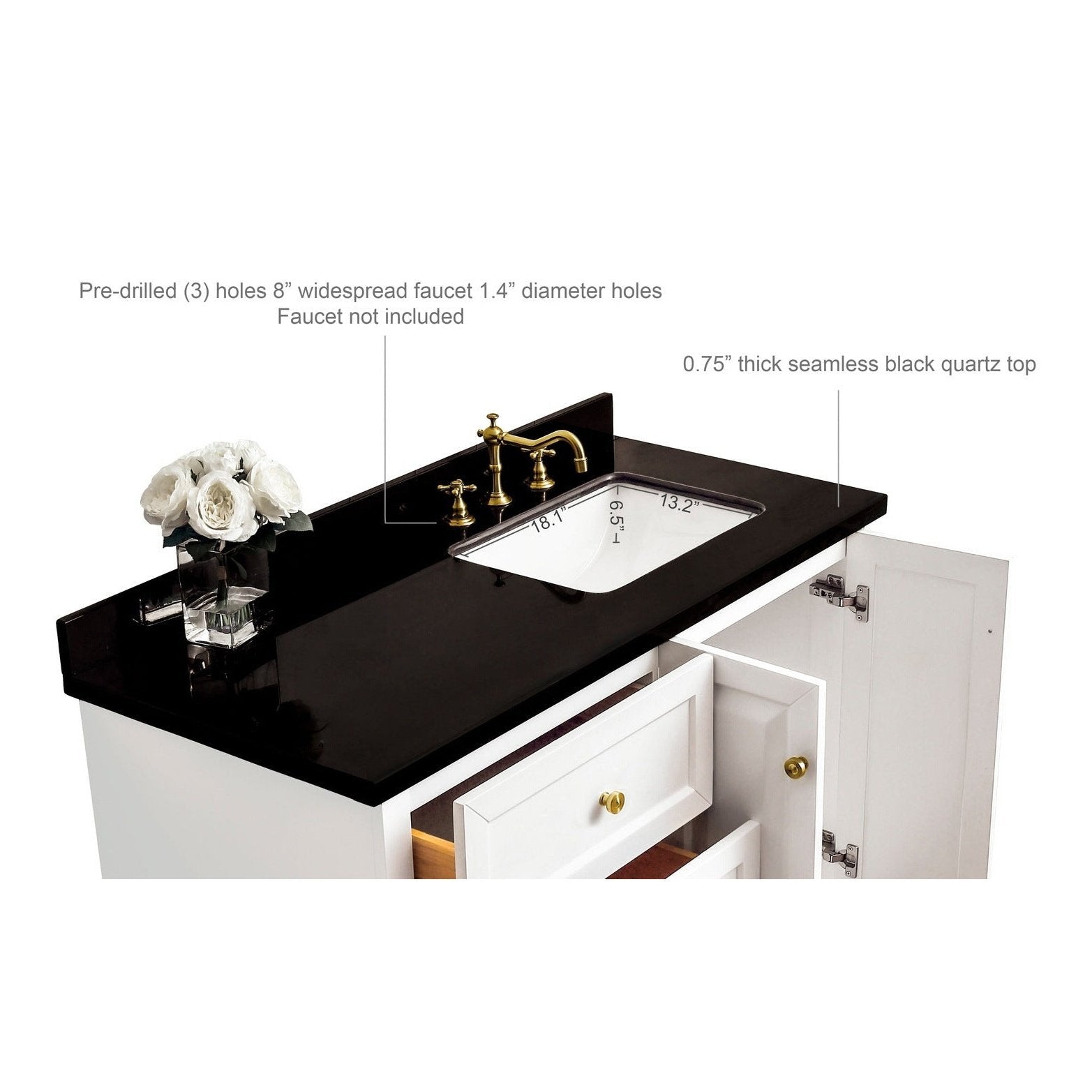 Ancerre Hannah Bathroom Vanity with Sink and Black Quartz Top Cabinet Set - VTSM-HANNAH-48-L-W-B - Backyard Provider