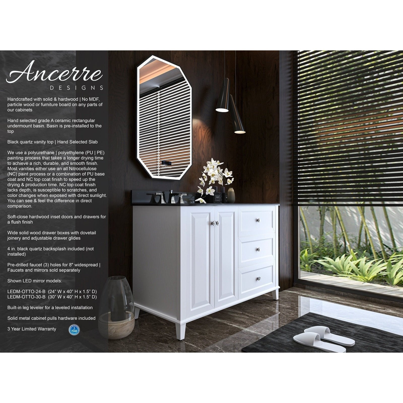 Ancerre Hannah Bathroom Vanity with Sink and Black Quartz Top Cabinet Set - VTSM-HANNAH-48-L-W-B - Backyard Provider