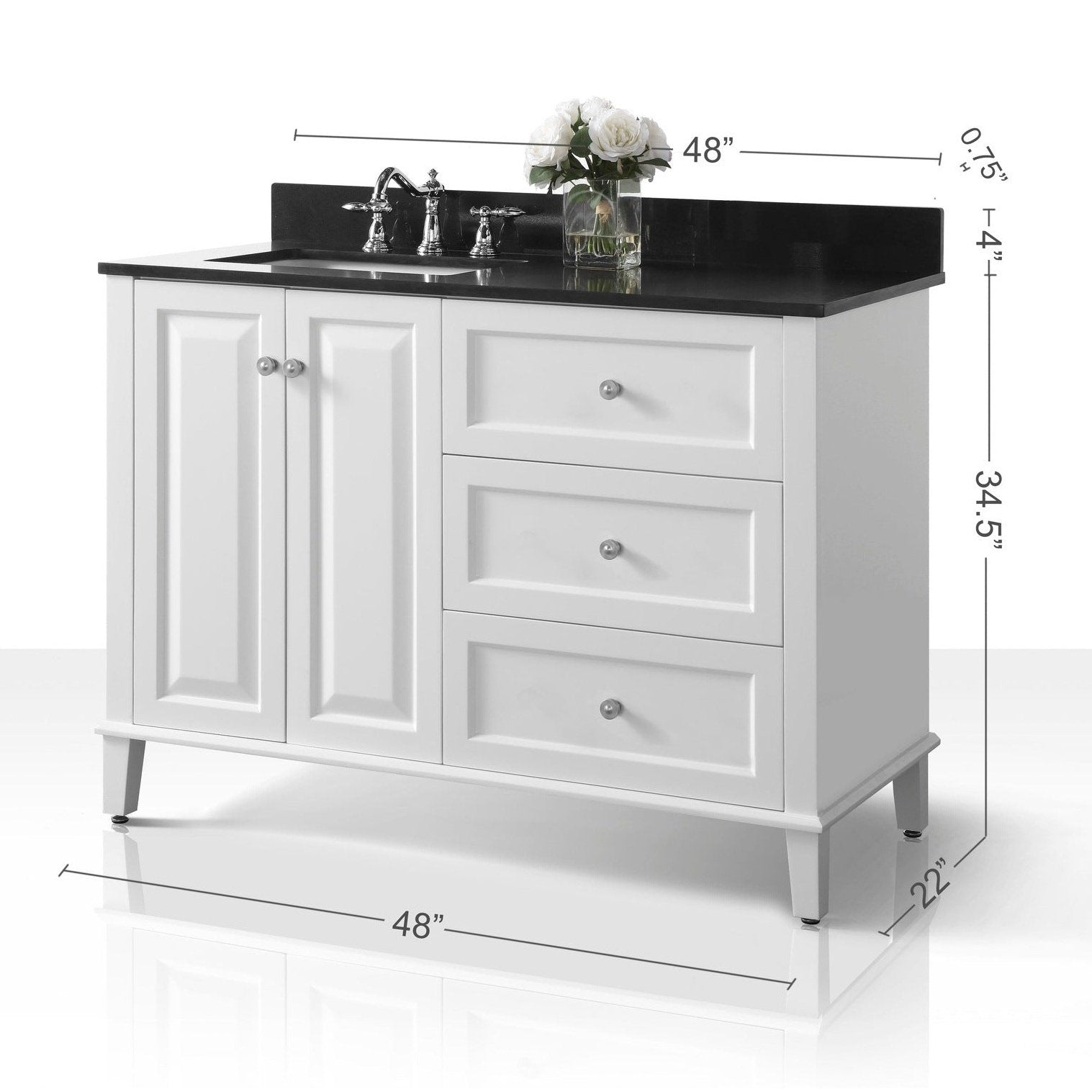 Ancerre Hannah Bathroom Vanity with Sink and Black Quartz Top Cabinet Set - VTSM-HANNAH-48-L-W-B - Backyard Provider