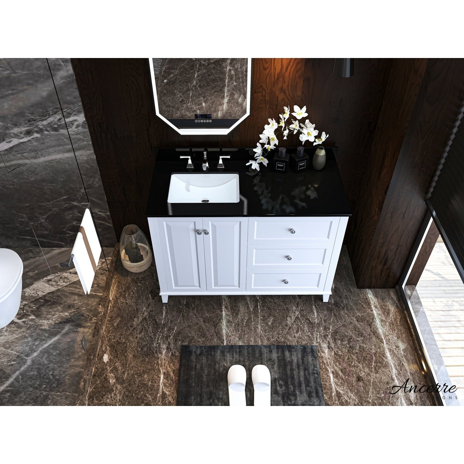 Ancerre Hannah Bathroom Vanity with Sink and Black Quartz Top Cabinet Set - VTSM-HANNAH-48-L-W-B - Backyard Provider