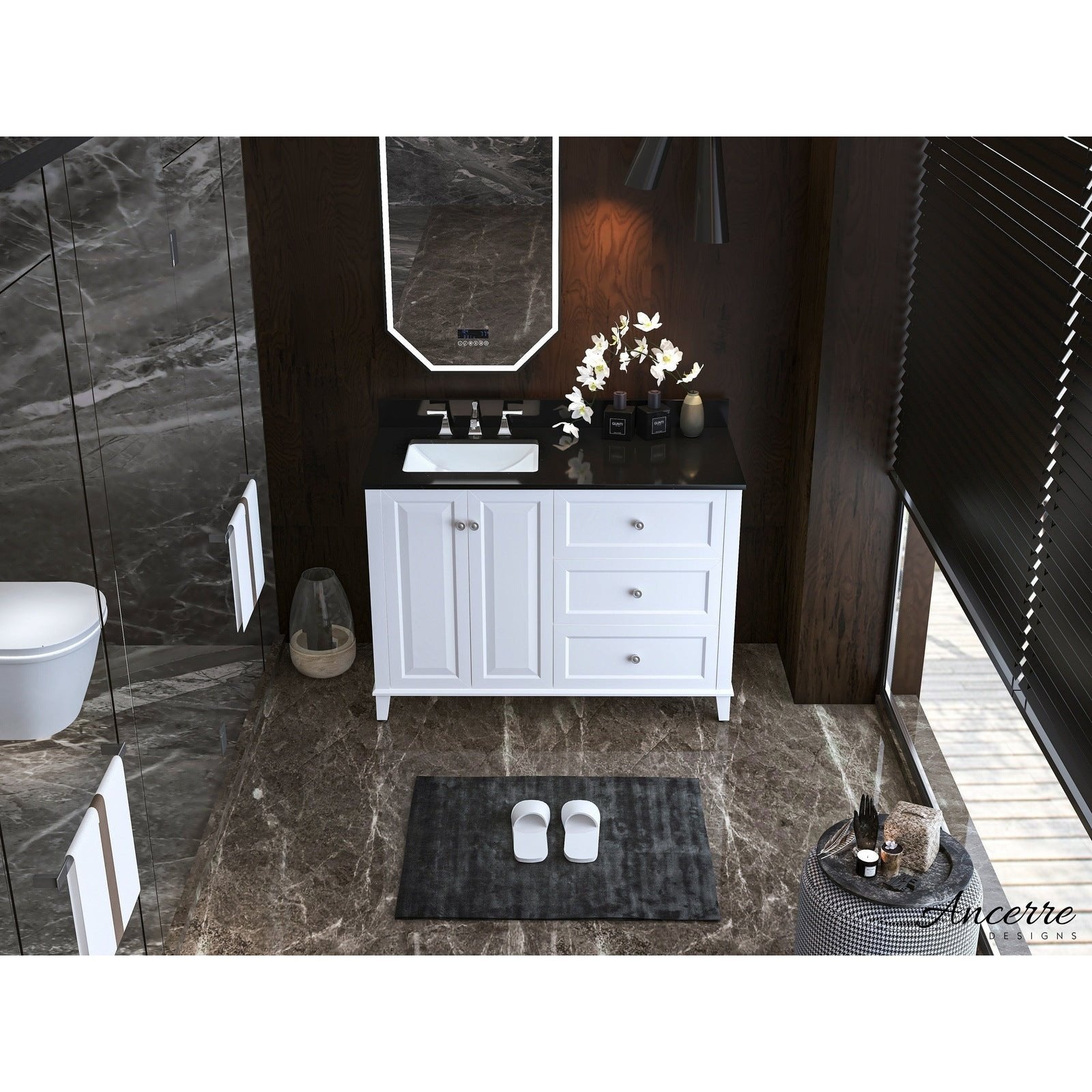 Ancerre Hannah Bathroom Vanity with Sink and Black Quartz Top Cabinet Set - VTSM-HANNAH-48-L-W-B - Backyard Provider