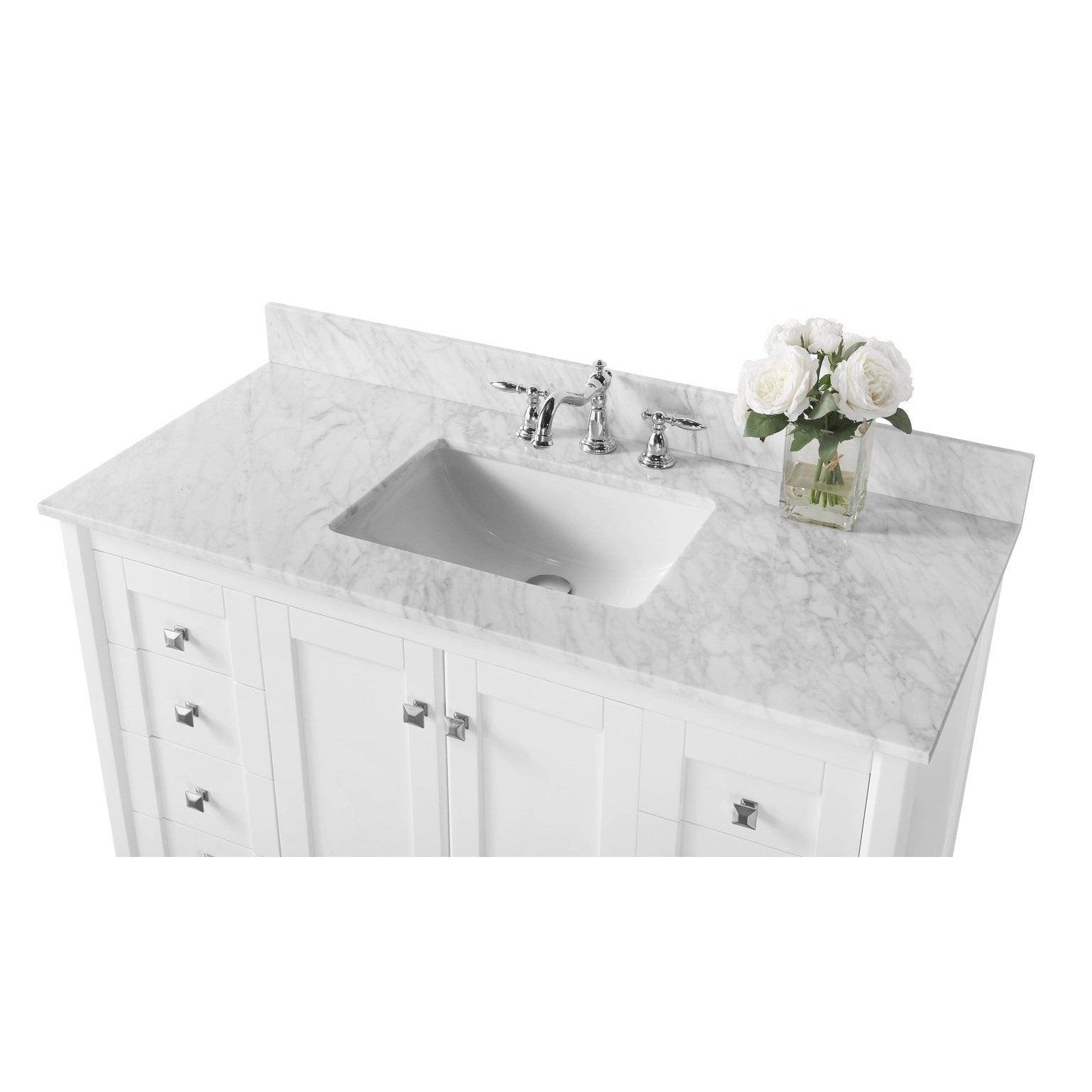 Ancerre Shelton Bathroom Vanity with Sink and Carrara White Marble Top Cabinet Set - VTS-SHELTON-48-W-CW - Backyard Provider