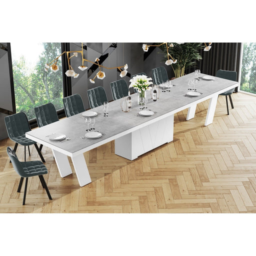 Maxima House Dining Set ALETA 11 pcs. modern gray/ white Dining Table with 4 self-starting leaves plus 10 chairs - HU0084K-332GR - Backyard Provider