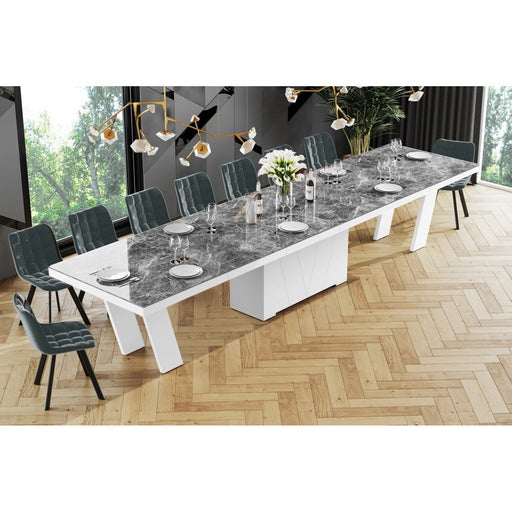 Maxima House Dining Set ALETA 11 pcs. modern glossy Dining Table with 4 self-starting leaves plus 10 chairs - HU0082K-332GR - Backyard Provider