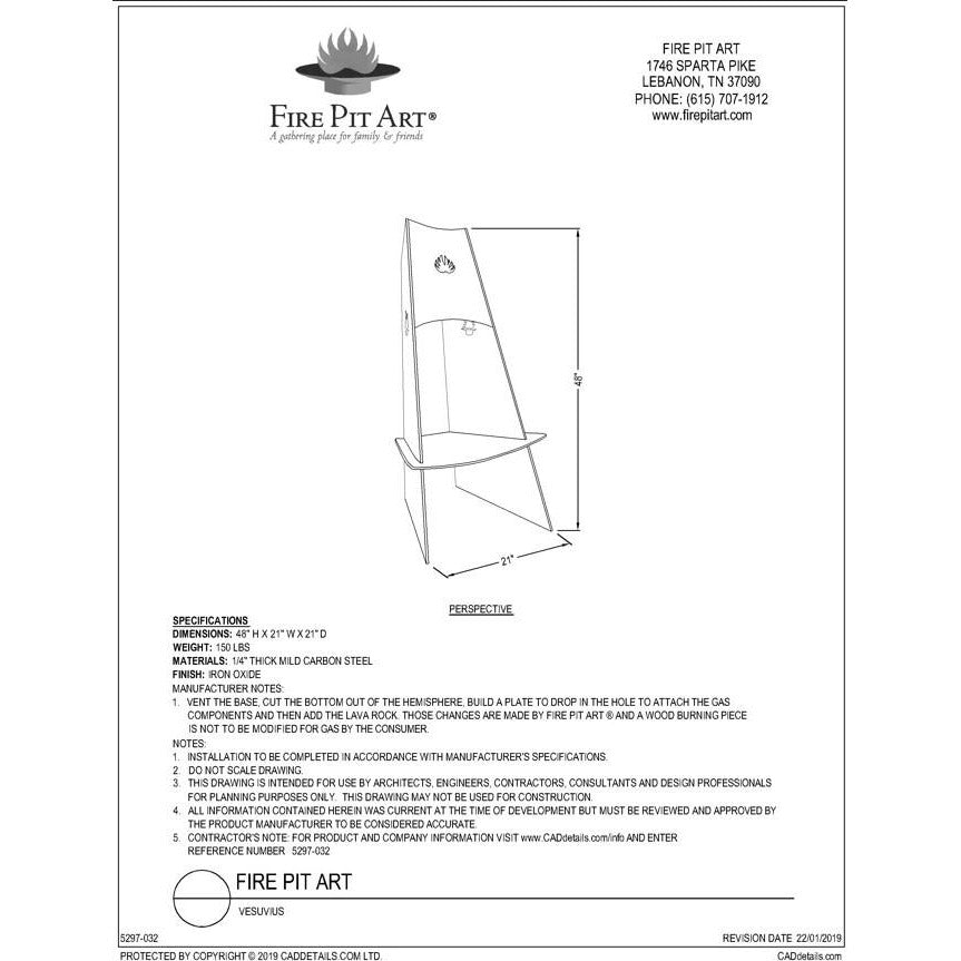 Vesuvius Fire Pit Specifications