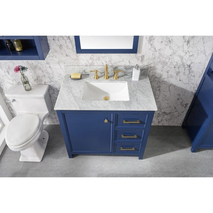 Legion Furniture WLF2136-B 36 Inch Blue Finish Sink Vanity Cabinet with Carrara White Top - Backyard Provider