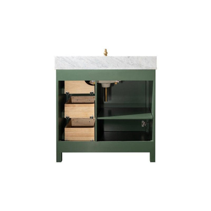 Legion Furniture WLF2136-VG 36 Inch Vogue Green Finish Sink Vanity Cabinet with Carrara White Top - Backyard Provider