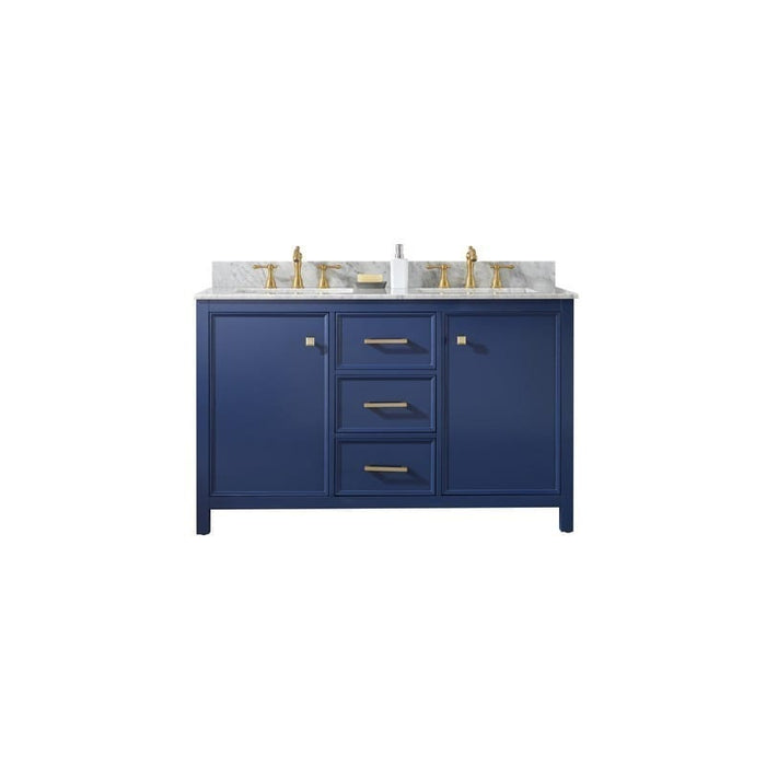 Legion Furniture WLF2154-B 54 Inch Blue Finish Double Sink Vanity Cabinet with Carrara White Top - Backyard Provider